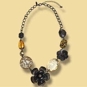 Chunky Floral NY & Co Necklace Acrylic Metal Enamel Adjustable